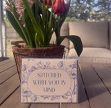 Needlepoint Friendship Cards Pack of 6 | "Stitched With You in Mind" Blue Floral Card Pack | Thinking of You Cards for Stitchers