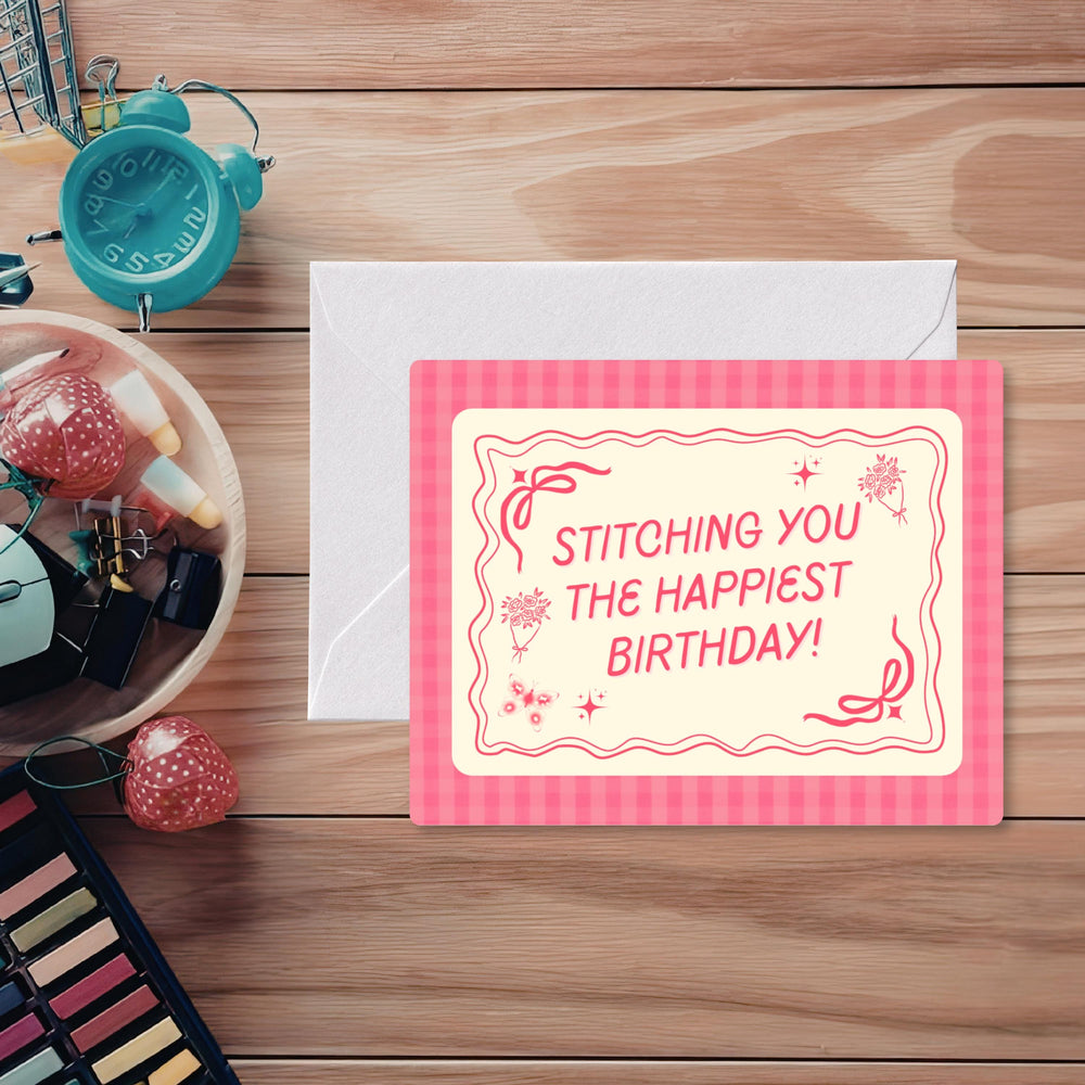 Funny Needlepoint Birthday Card | "Stitching You the Happiest Birthday" | Birthday Card for Needlepointer | Stitching Gift Card