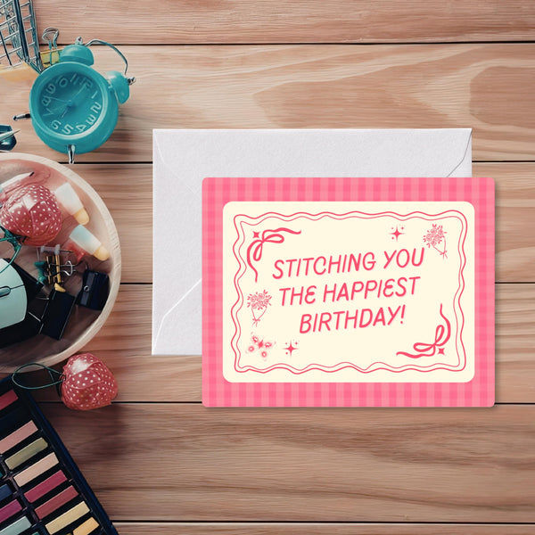 Funny Needlepoint Birthday Card | "Stitching You the Happiest Birthday" | Birthday Card for Needlepointer | Stitching Gift Card