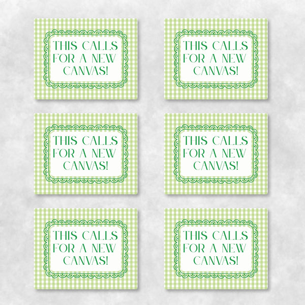 Needlepoint Congratulations Cards Pack of 6 | "This Calls for a New Canvas" Green Gingham | Celebration Card Set | Needlepoint Lover Gift