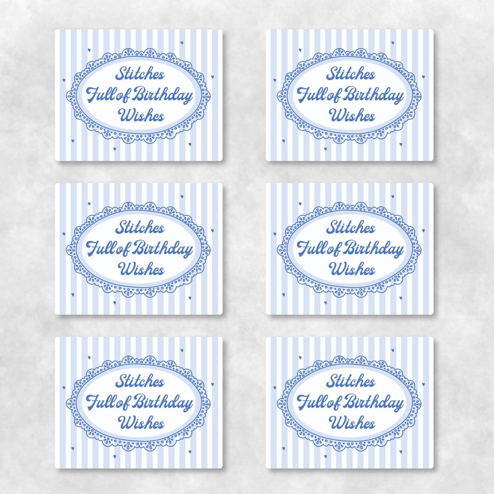 Needlepoint Birthday Cards Set of 6 | Blue Floral "Stitches Full of Birthday Wishes" | Bulk Cards for Needlepoint Lovers | Craft Room Gift