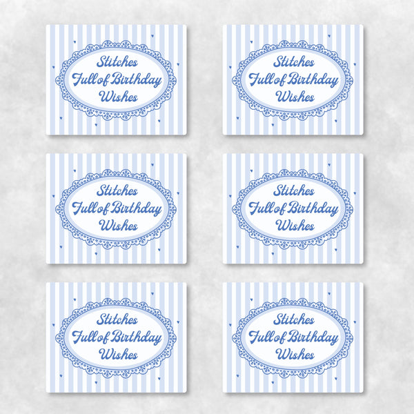 Needlepoint Birthday Cards Set of 6 | Blue Floral "Stitches Full of Birthday Wishes" | Bulk Cards for Needlepoint Lovers | Craft Room Gift