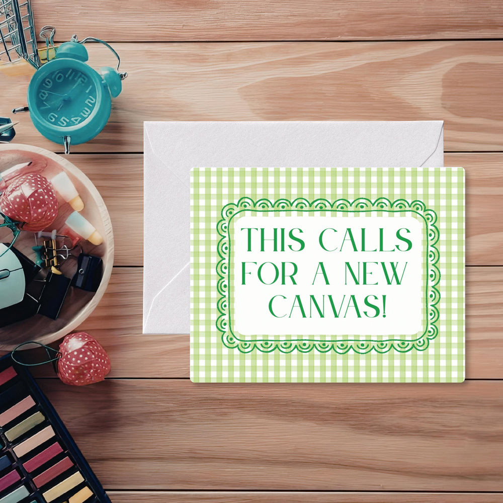 Funny Needlepoint Congratulations Card | "This Calls for a New Canvas" | Green Gingham Celebration Card | Milestone Card | Needlepoint Gift