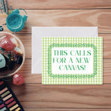 Needlepoint Congratulations Cards Pack of 6 | "This Calls for a New Canvas" Green Gingham | Celebration Card Set | Needlepoint Lover Gift