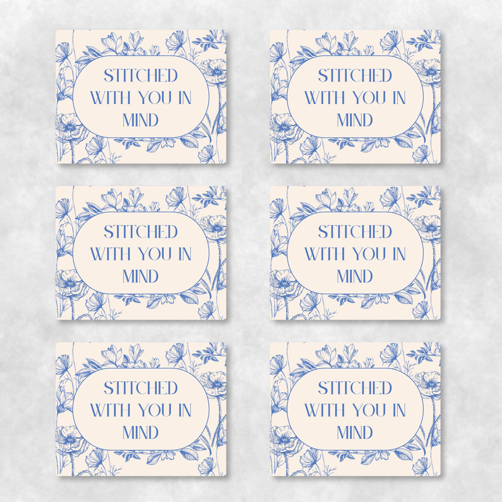 Needlepoint Friendship Cards Pack of 6 | "Stitched With You in Mind" Blue Floral Card Pack | Thinking of You Cards for Stitchers