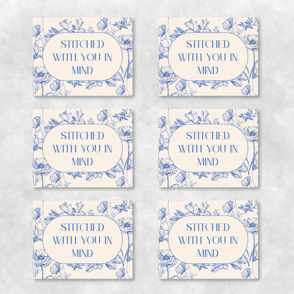 Needlepoint Friendship Cards Pack of 6 | "Stitched With You in Mind" Blue Floral Card Pack | Thinking of You Cards for Stitchers