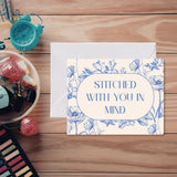 Needlepoint Friendship Cards Pack of 6 | "Stitched With You in Mind" Blue Floral Card Pack | Thinking of You Cards for Stitchers