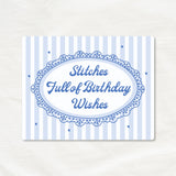 Needlepoint Birthday Cards Set of 6 | Blue Floral "Stitches Full of Birthday Wishes" | Bulk Cards for Needlepoint Lovers | Craft Room Gift